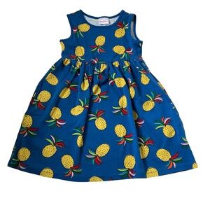 Hanna Andersson Girls Pineapple Print Playdress Sz 8 Blue Pockets Kidcore Summer